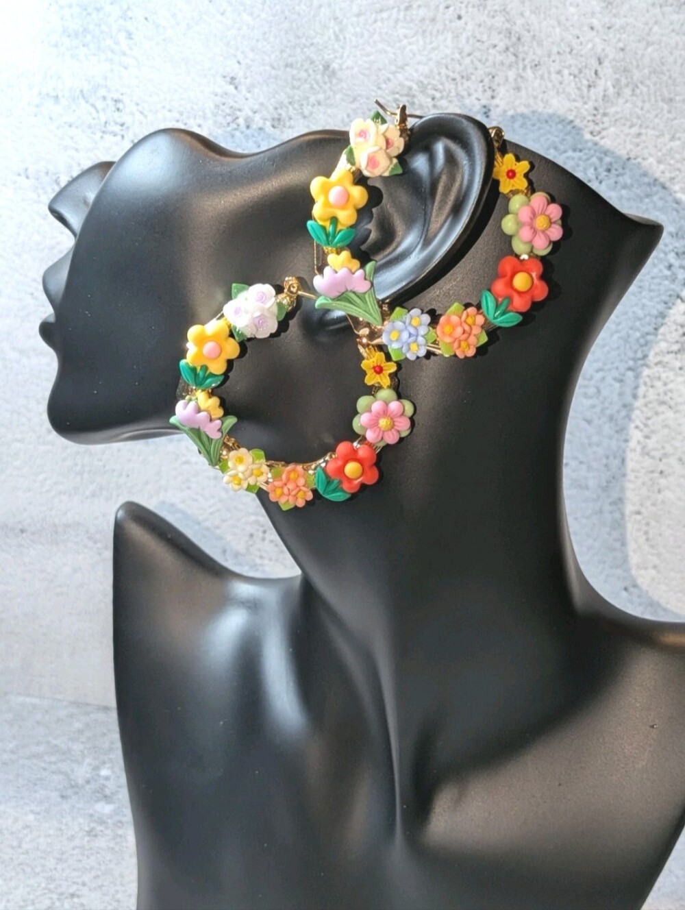 Hand Crafted Beautiful Multicolor Floral Hoop Earrings - Women Jewelry
